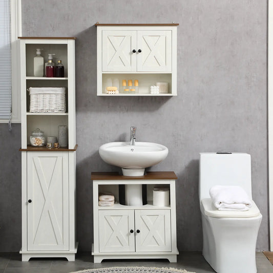 Farmhouse Bathroom Sink Cabinet, Double Door Storage, White
