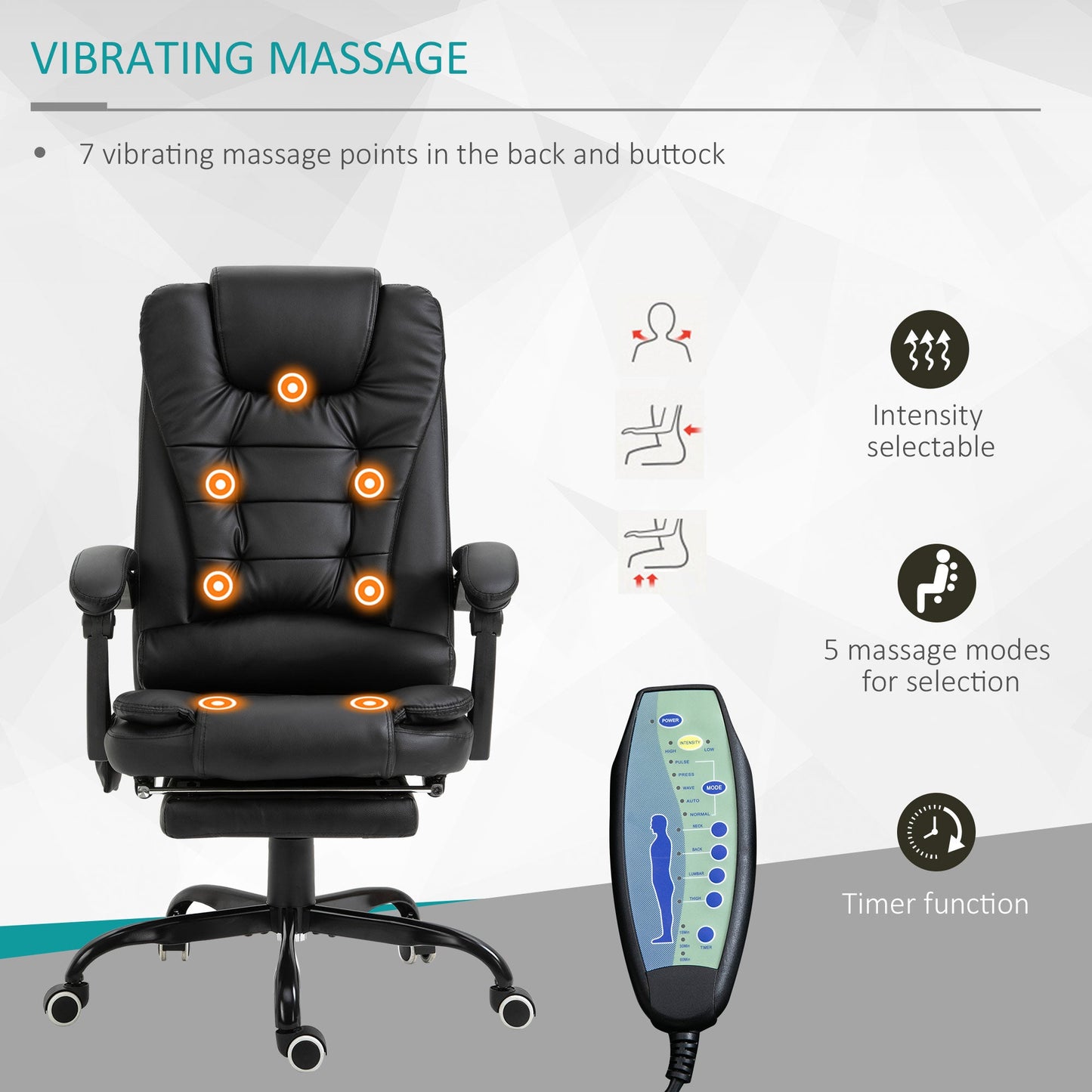 7-Point Vibrating Massage Chair, Reclining Office Chair with Footrest, Reclining Back, Adjustable Height, Black at Gallery Canada