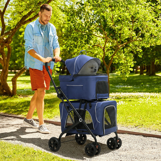 Double Pet Stroller, Removable Carrier, Foldable Travel Bag, Car Seat, Blue Dog Bike Trailers & Strollers Dark Blue at Gallery Canada