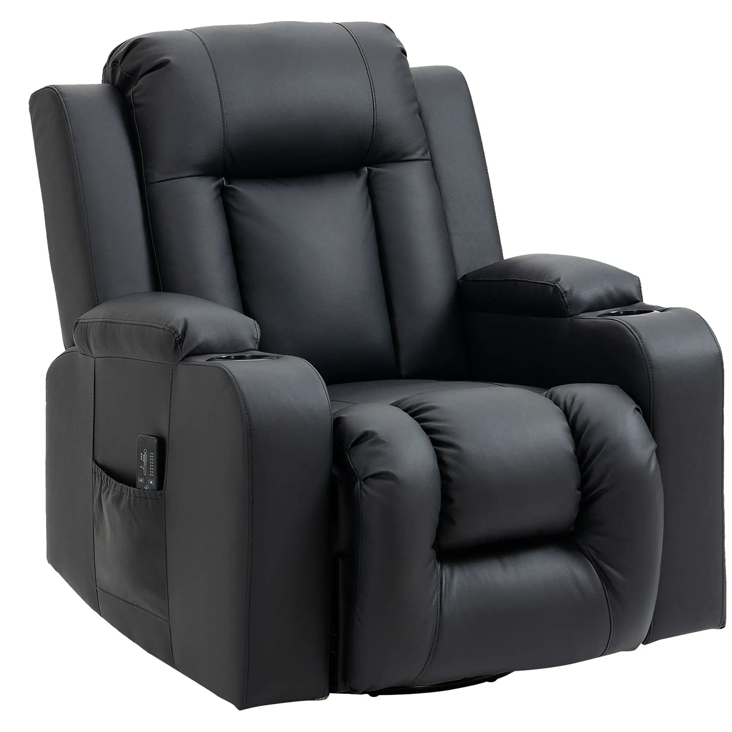 360° Swivel Massage Recliner Chair, 8 Vibration, PU Leather, Black Single Sofas at Gallery Canada