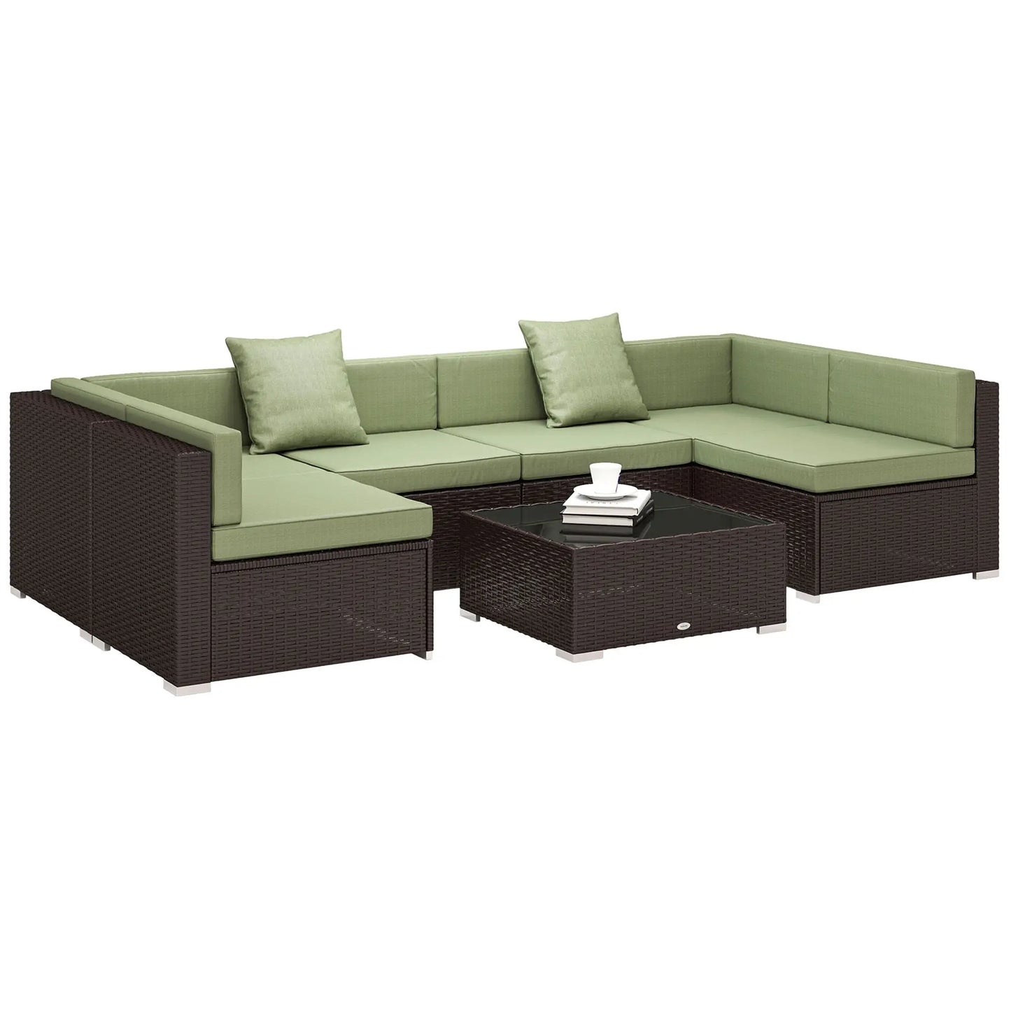 7-Piece Outdoor Rattan Furniture Set, Patio Wicker Sectional Sofa, Light Green Patio Furniture Sets at Gallery Canada