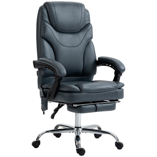 6 Point Vibration Massage Office Chair, PU Leather Heated Reclining Computer Chair with Footrest, Grey - Gallery Canada
