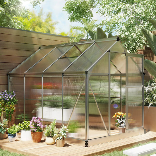 6' x 8' x 6.6' Polycarbonate Greenhouse, Walk-In Garden Kit, Silver Walk In Greenhouses Silver, Clear at Gallery Canada
