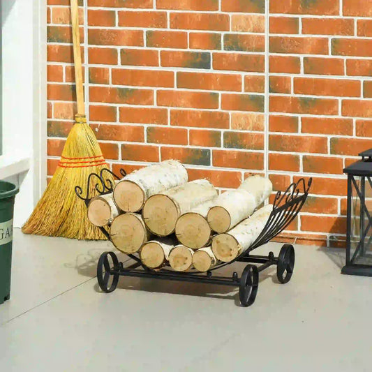 23" Curved Firewood Log Rack, Scroll Design, Indoor Outdoor, Black Firewood Racks Black at Gallery Canada