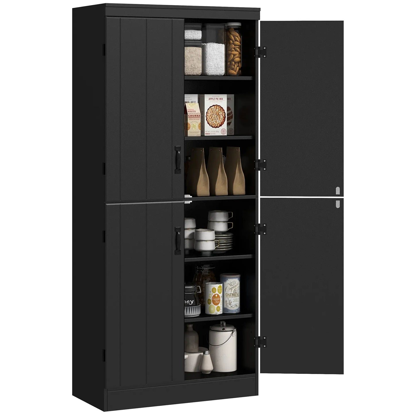 4-Door Storage Cabinet, Adjustable Shelves, 70", Black Kitchen Pantry Cabinets at Gallery Canada