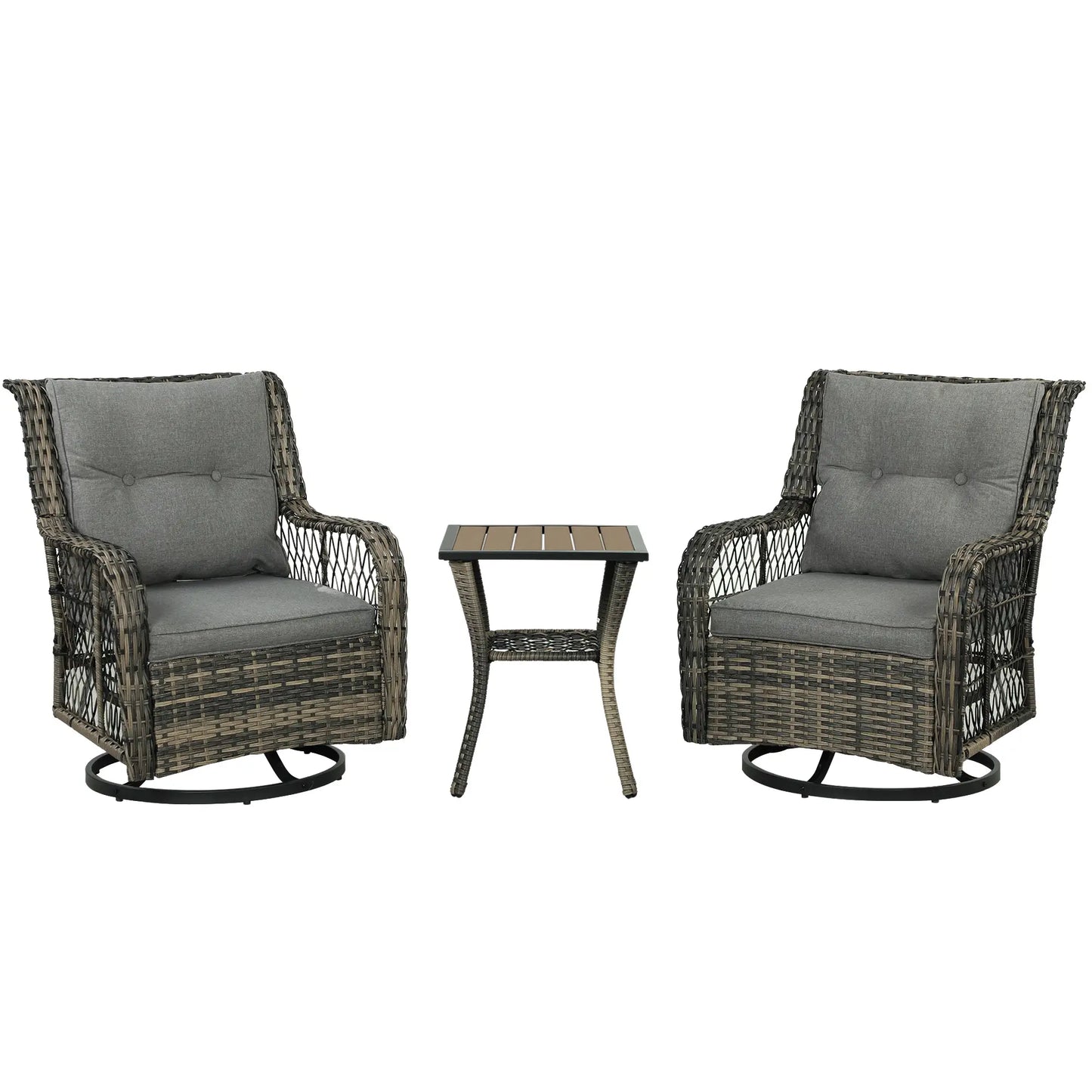3 Piece Outdoor Bistro Set, Wicker Swivel Glider Chairs, Grey Bistro Sets at Gallery Canada