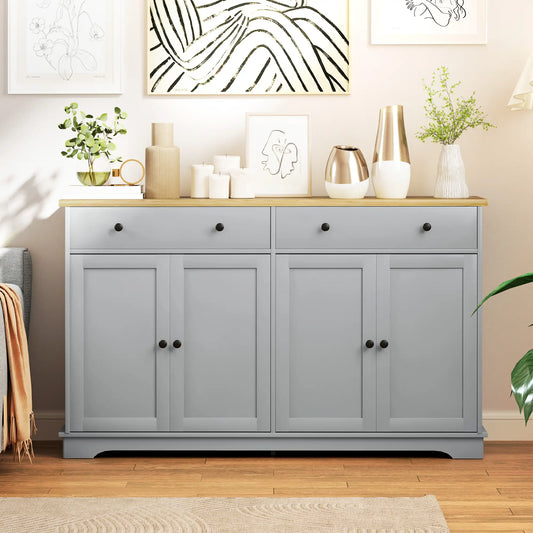 Modern Sideboard, Buffet Cabinet with Drawers, Adjustable Shelves, Grey Storage Cabinets Grey, Oak Wood Grain at Gallery Canada