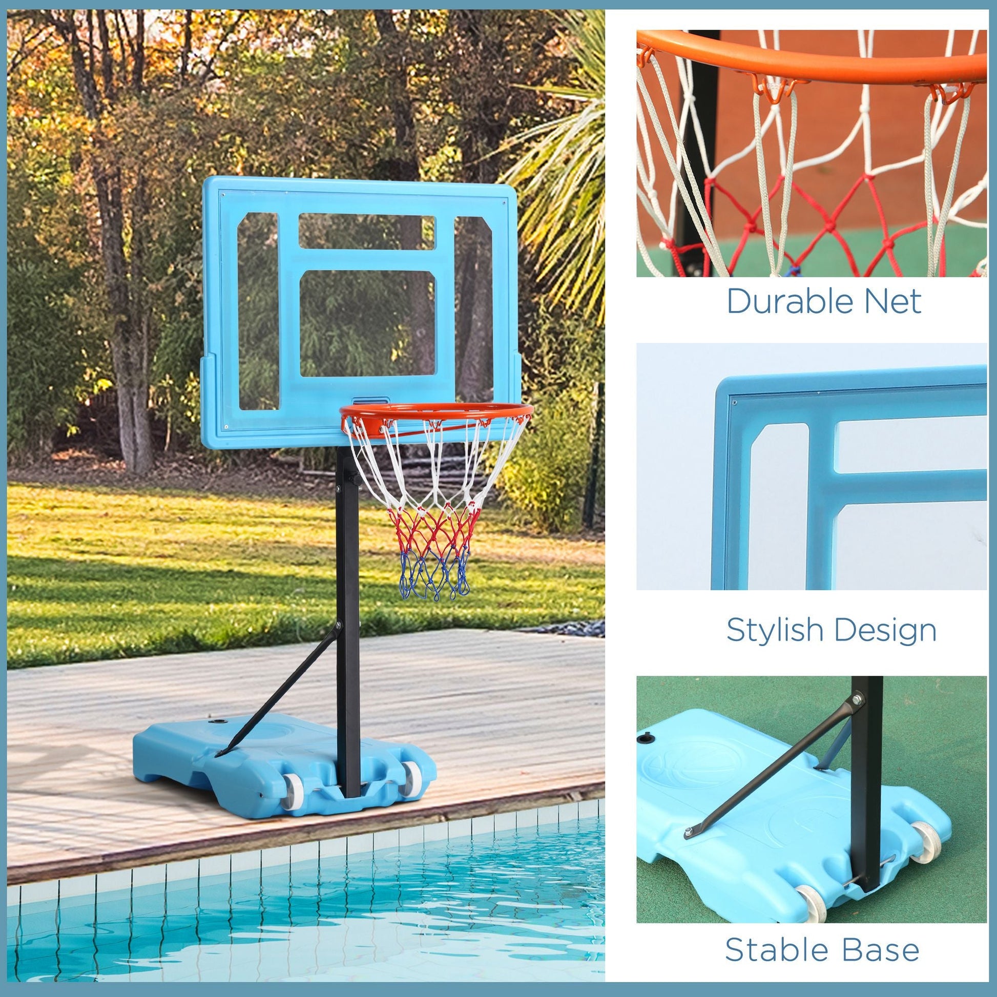 Poolside Basketball Hoop Stand, 36.5"-48.5" Height Adjustable Portable Hoop System Goal Stand, w/ Clear Backboard &; Fillable Base for Adults &; Kids, Blue at Gallery Canada