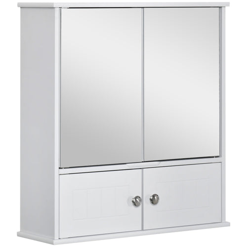 Bathroom Mirror Cabinet, Wall Mounted Medicine Cabinet, Storage Cupboard with Double Doors and Adjustable Shelf, White