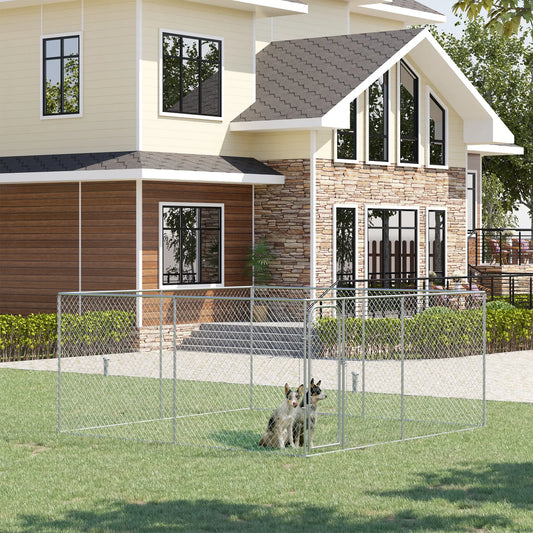 172.2 Sq. Ft. Dog Playpen, Galvanized Steel Frame, 13' L x 13' W x 5.9' H Houses, Kennels & Pens Silver at Gallery Canada