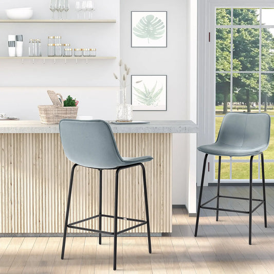 Upholstered Counter Height Bar Stools, Set of 2, Steel Legs Bar Stools Light Grey, Black at Gallery Canada