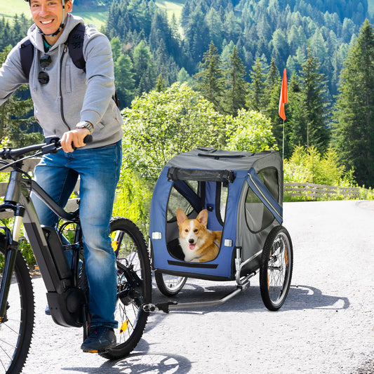 Foldable Dog Bike Trailer, Pet Cargo Carrier, Blue and Grey Dog Bike Trailers & Strollers Blue and Grey at Gallery Canada