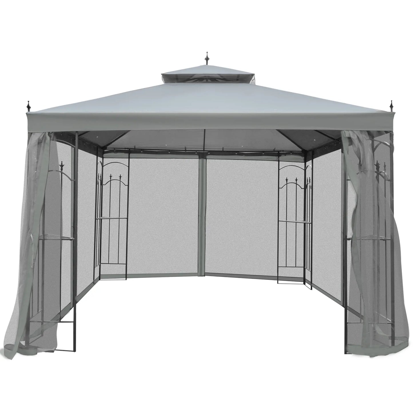 10' x 10' Steel Outdoor Gazebo, Removable Mesh Curtains, Grey Gazebos at Gallery Canada