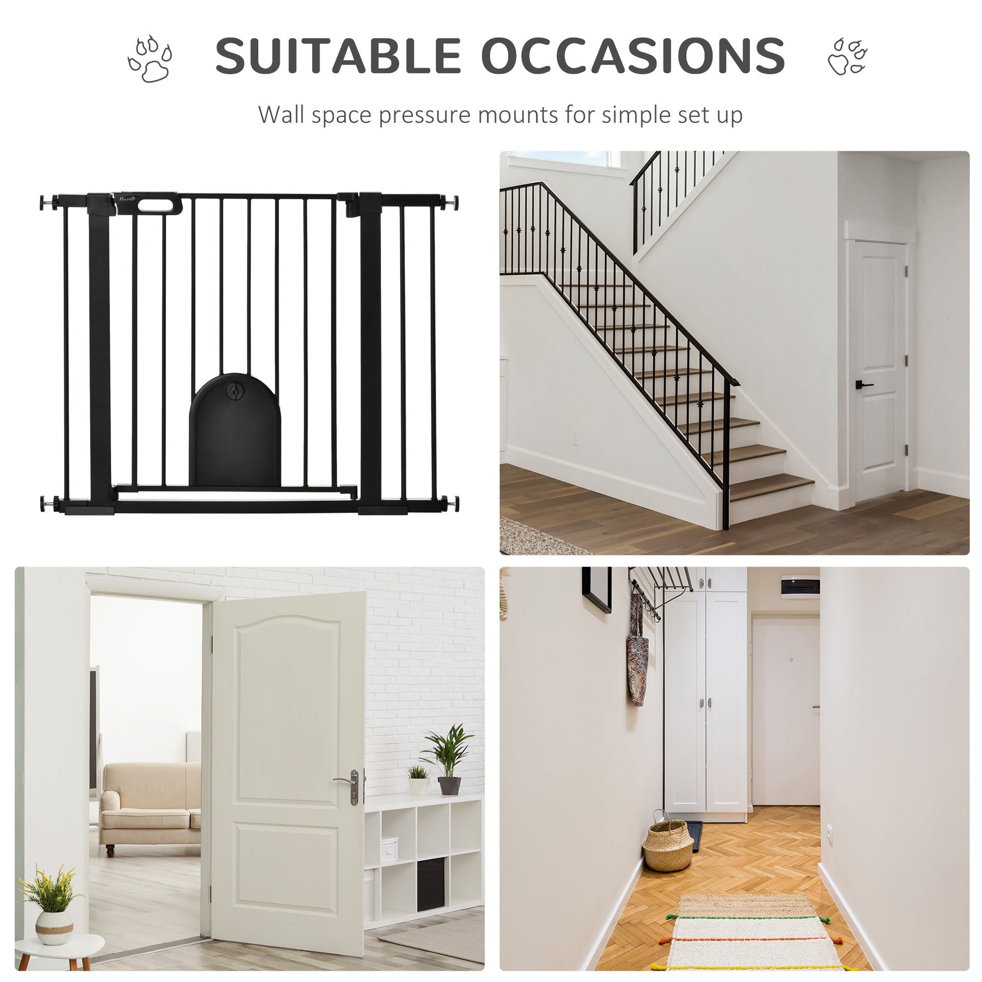 30"-41" Extra Wide Pet Gate with Small Door, Dog Gate with Cat Door, Safety Gate Barrier, Stair Pressure Fit, w/ Auto Close, Double Locking, for Doorways, Hallways, Extensions Kit, Black at Gallery Canada