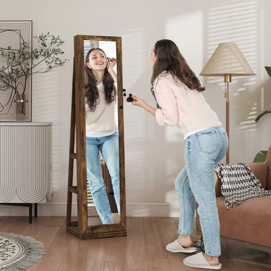 360° Swivel Jewelry Armoire, Lockable Mirror Cabinet, Rustic Brown Jewelry Armoire & Jewellery Mirror Cabinets Rustic Brown at Gallery Canada