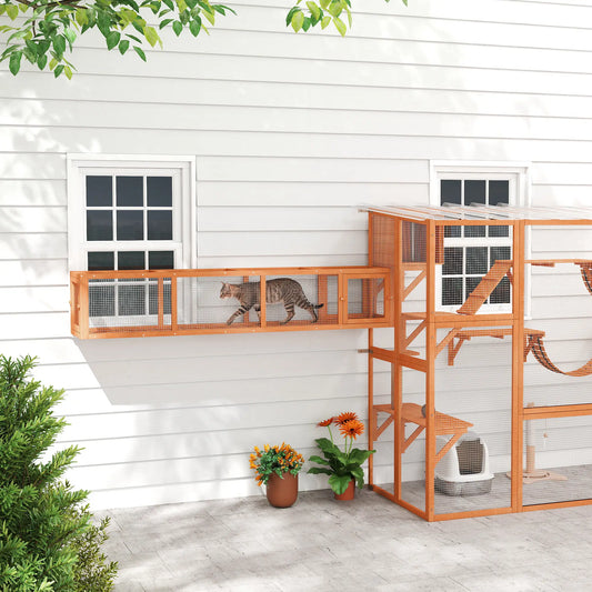 79" L-Shape Cat Tunnel, Extendable Enclosure, Indoor Outdoor, Orange Outdoor Cat Enclosures Orange at Gallery Canada
