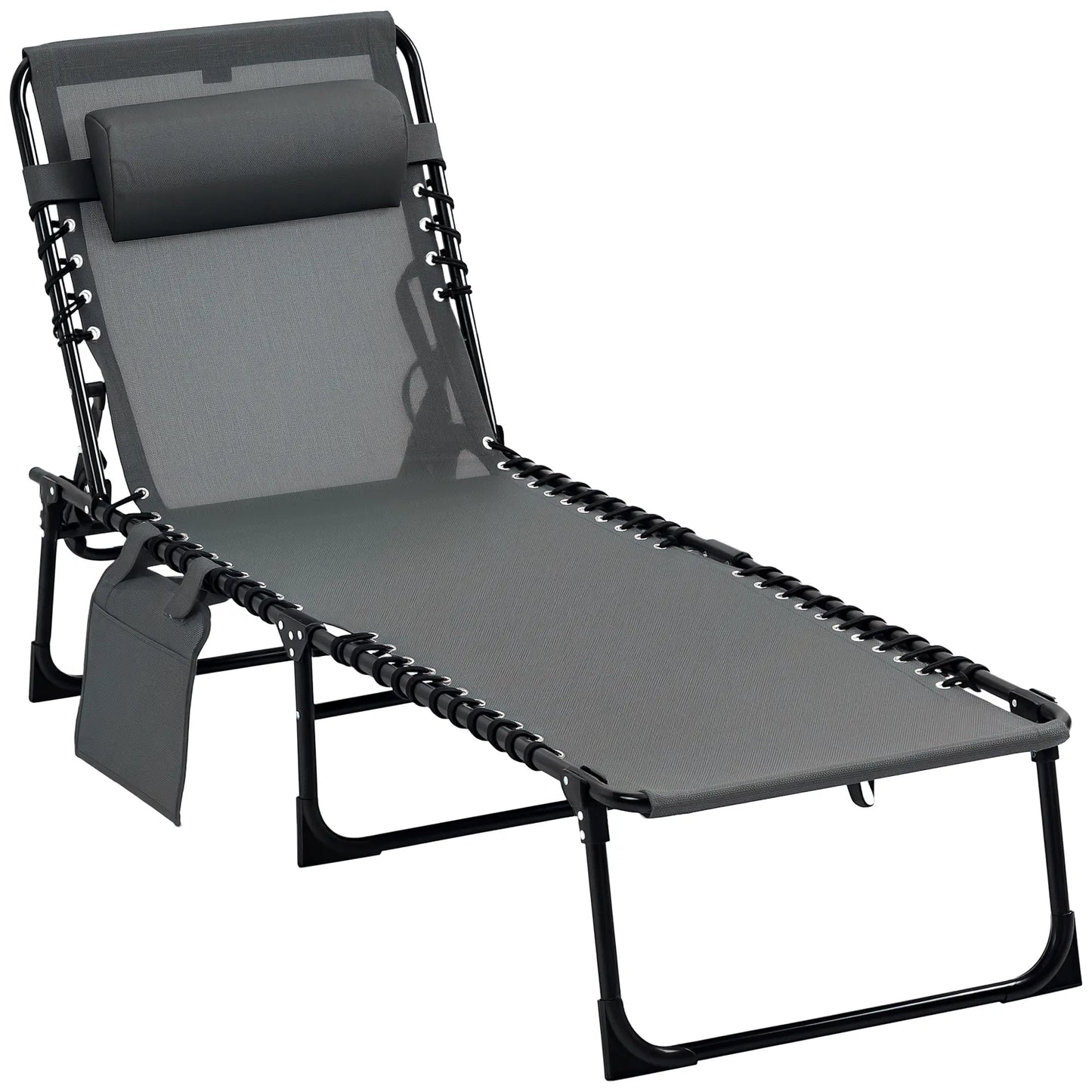 Outdoor Folding Chaise Lounge, Adjustable Backrest, Removable Pillow, Grey Lounger Chairs at Gallery Canada