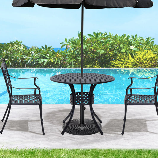33-Inch Round Patio Dining Table with Umbrella Hole, Cast Aluminum, Black Outdoor Dining Sets Black at Gallery Canada