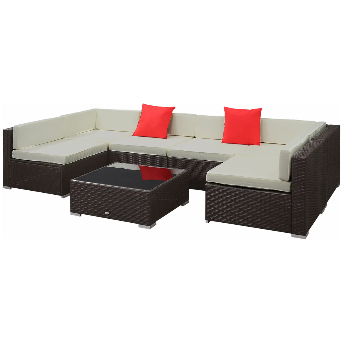 7 Piece Patio Sofa Set, Outdoor Wicker Sectional, Dark Brown & Beige, Dark Brown & Beige Patio Furniture Sets at Gallery Canada