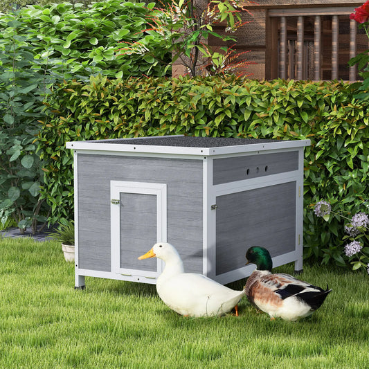 Wooden Duck Coop, Rabbit Hutch With Openable Roof, Removable Floor, Grey Chicken Coops Light Grey, White, Black at Gallery Canada