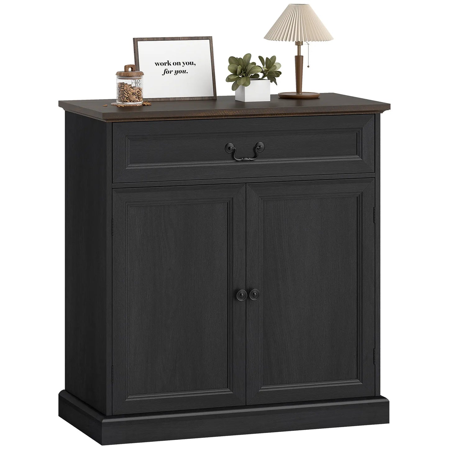 32" Buffet Cabinet, Black Wood Grain, Farmhouse Sideboard, Black Bar Cabinets at Gallery Canada