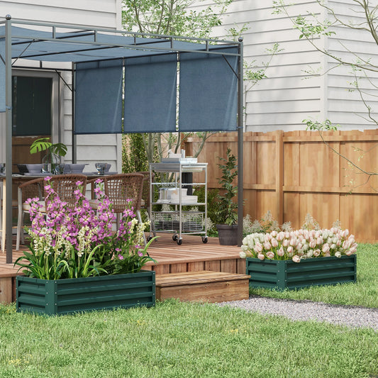 Galvanized Raised Garden Beds, Set of 2, Outdoor Planter Box, Green Galvanized Planter Boxes Green at Gallery Canada
