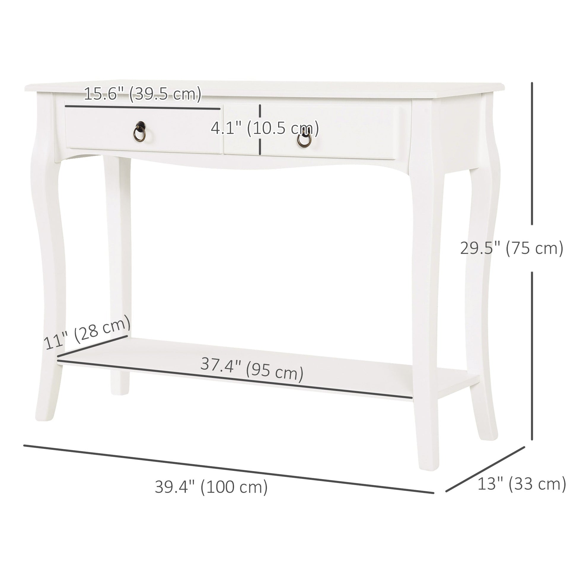 Console Table, Modern Entryway Table with 2 Drawers and Bottom Shelf, Sofa Table for Living Room, Hallway, Ivory White at Gallery Canada
