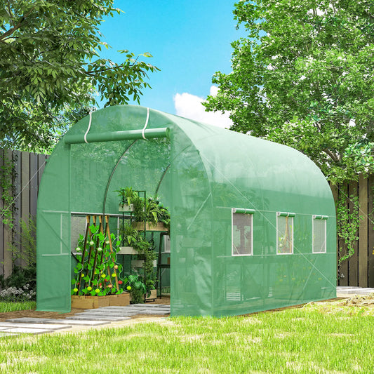 11.5' x 6.6' x 6.6' Walk-in Greenhouse, PE Cover, Roll Up Door, Windows, Green