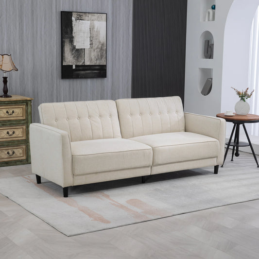 Convertible Bed, Button Tufted Fabric Sofa Bed, Adjustable Back, Beige 2-Seater Sofas Beige at Gallery Canada