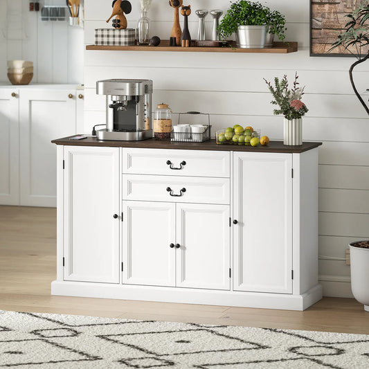 Farmhouse Sideboard with Charging Station, 58 Inch Buffet Cabinet, White Storage Cabinets White Wood Grain, Brown Wood Grain at Gallery Canada
