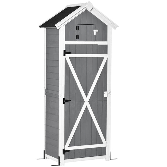 30.75''x 20.75''x71.75'' Garden Wood Storage Shed with Workstation, Hooks and Ground Nails Multifunction Lockable Sheds &; Outdoor Storage Asphalt Roof Tool Organizer, Grey - Gallery Canada
