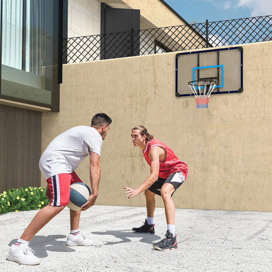 Wall Mounted Basketball Hoop, 45" x 29" Backboard, Durable Rim, All-Weather Net Basketball Black, Clear, Blue at Gallery Canada