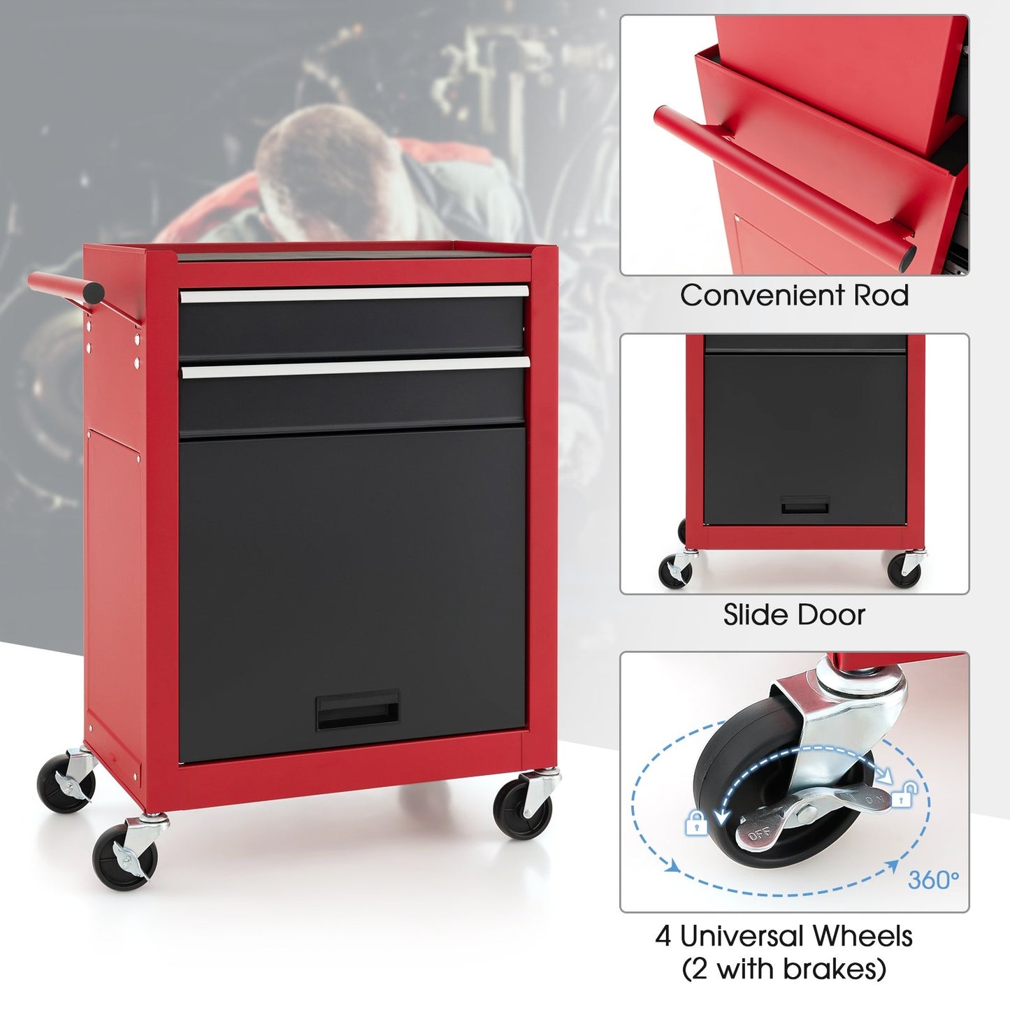 6-Drawer Tool Chest with Heightening Cabinet, Black & Red