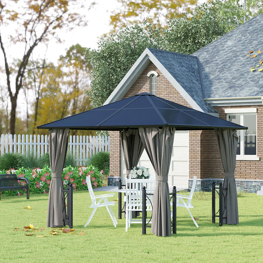 10' X 10' Hardtop Gazebo With PC Roof, Aluminum Frame, Curtains, Netting