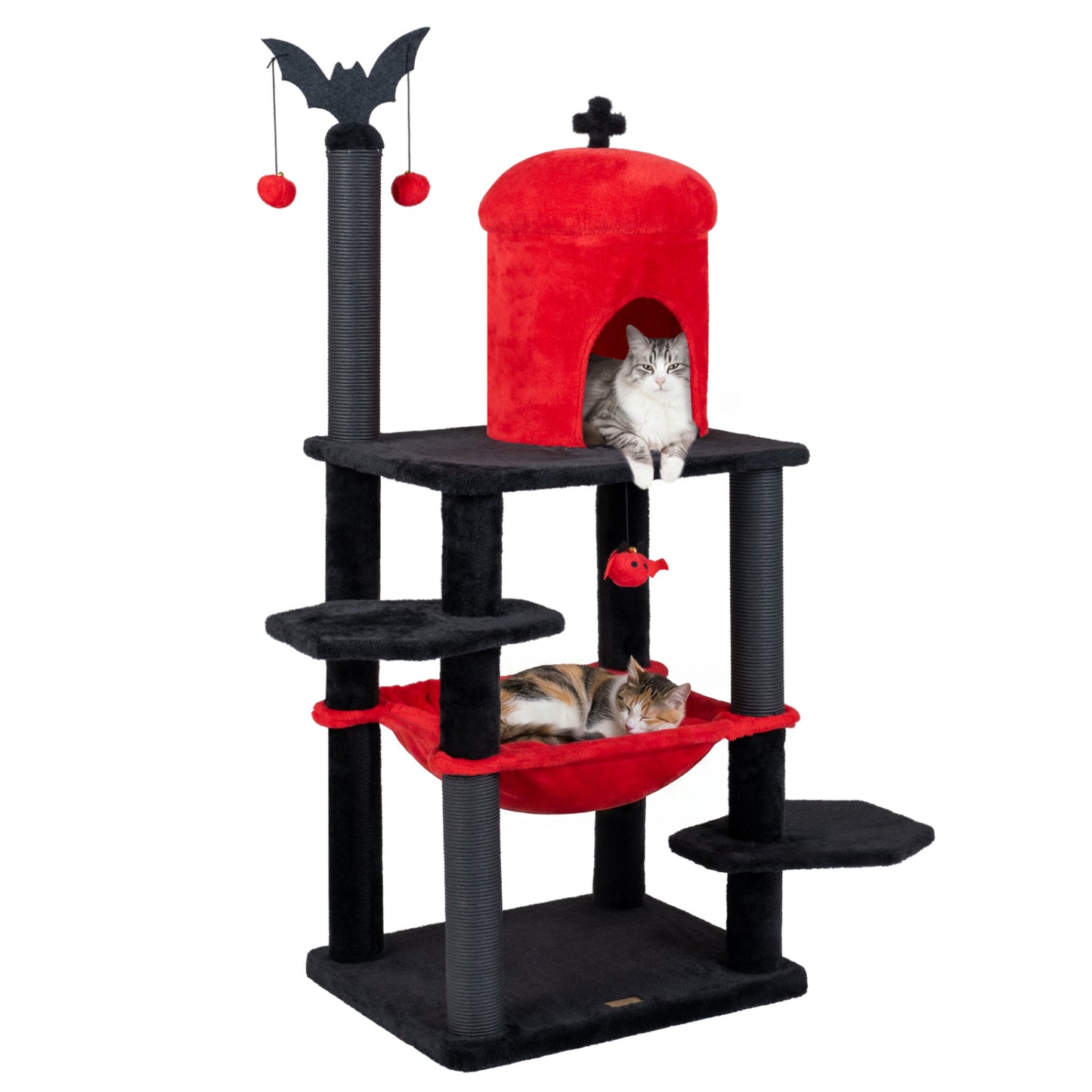 60" Gothic Cat Tower with Plush Perch and Spider Hanging Toys for Black Halloween, Red Cat Trees Condos & Scratchers at Gallery Canada