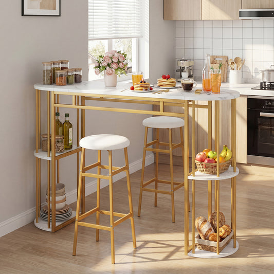 60 Inch Dining Table, 2 Upholstered Barstools, Faux Marble Tabletop, White Dining Room Sets White at Gallery Canada