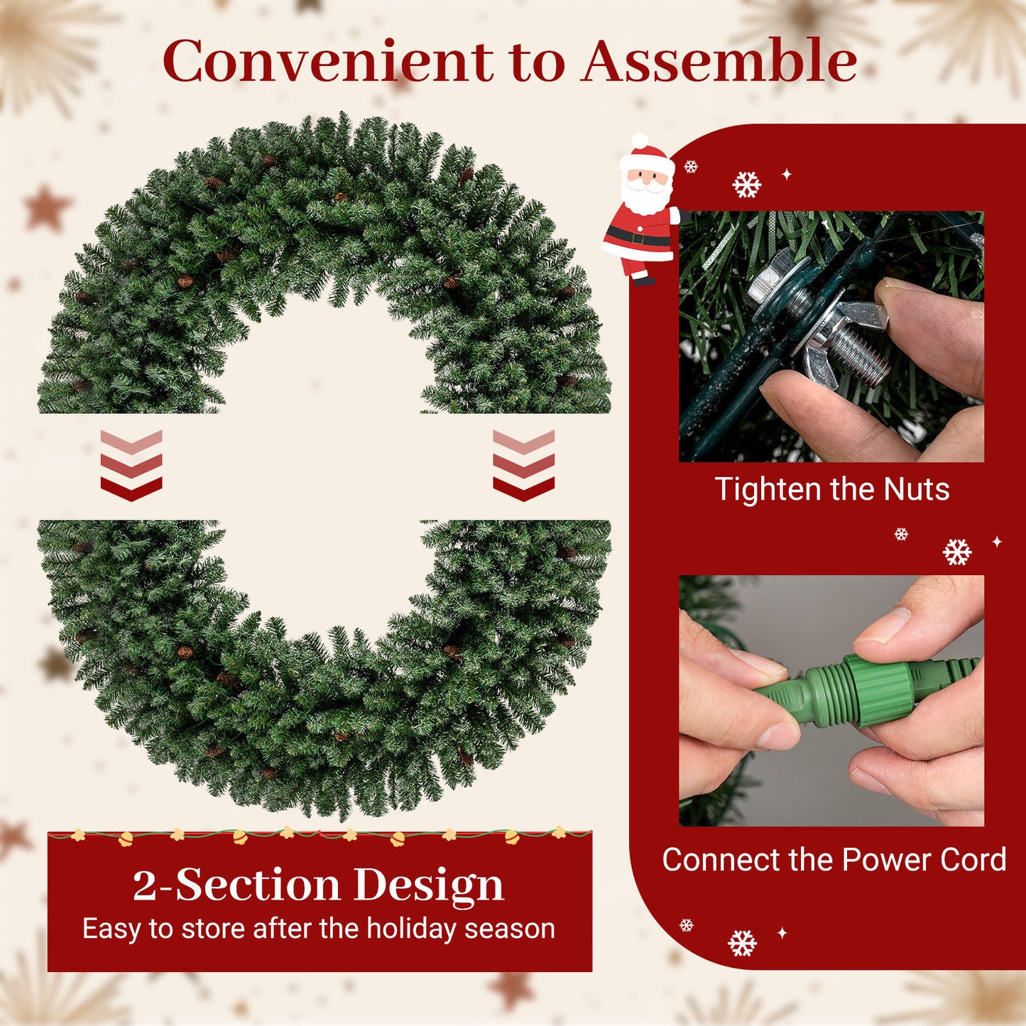 60 Inch Pre-Lit Artificial Christmas Wreath 200 LED Warm White Lights-Set of 2 Christmas Decor & Accessories at Gallery Canada