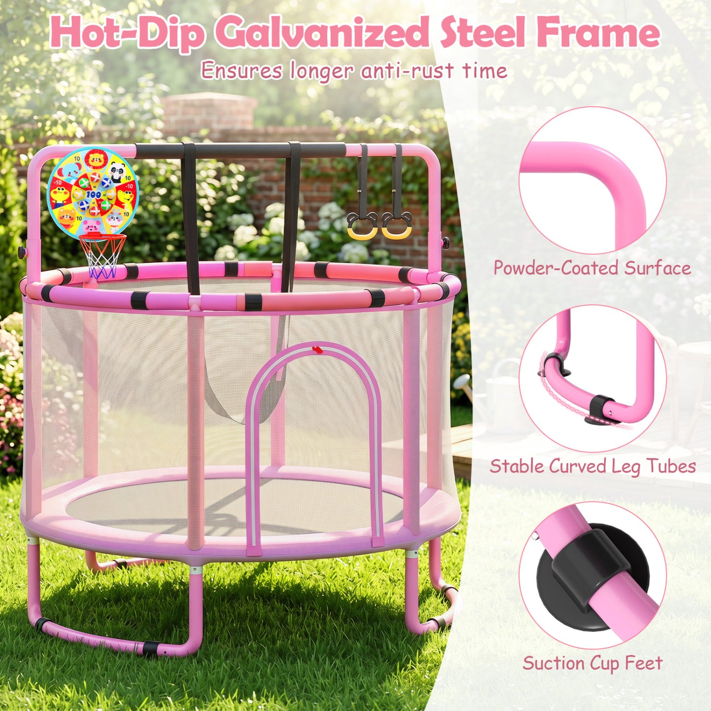 60 inch 6-in-1 Kids Toddler Trampoline with Gymnastics Bar, Purple