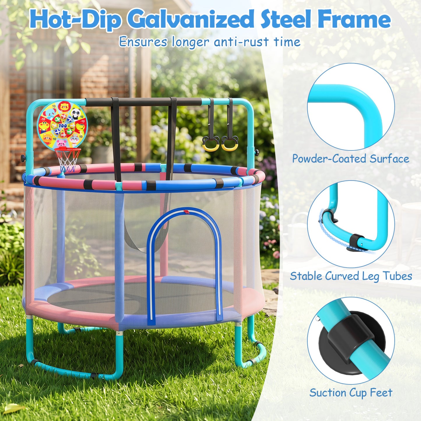 60 inch 6-in-1 Kids Toddler Trampoline with Gymnastics Bar, Navy Toys & Hobbies at Gallery Canada