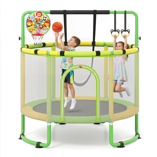 60 inch 6-in-1 Kids Toddler Trampoline with Gymnastics Bar, Green Toys & Hobbies Green at Gallery Canada