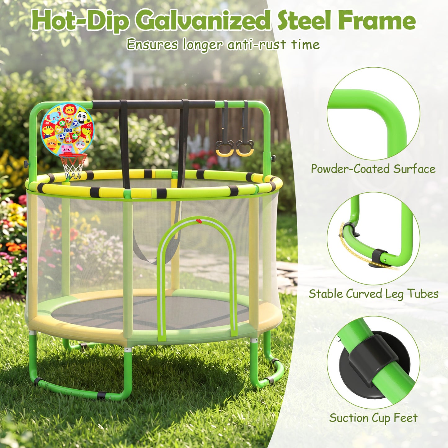 60 inch 6-in-1 Kids Toddler Trampoline with Gymnastics Bar, Green Toys & Hobbies at Gallery Canada