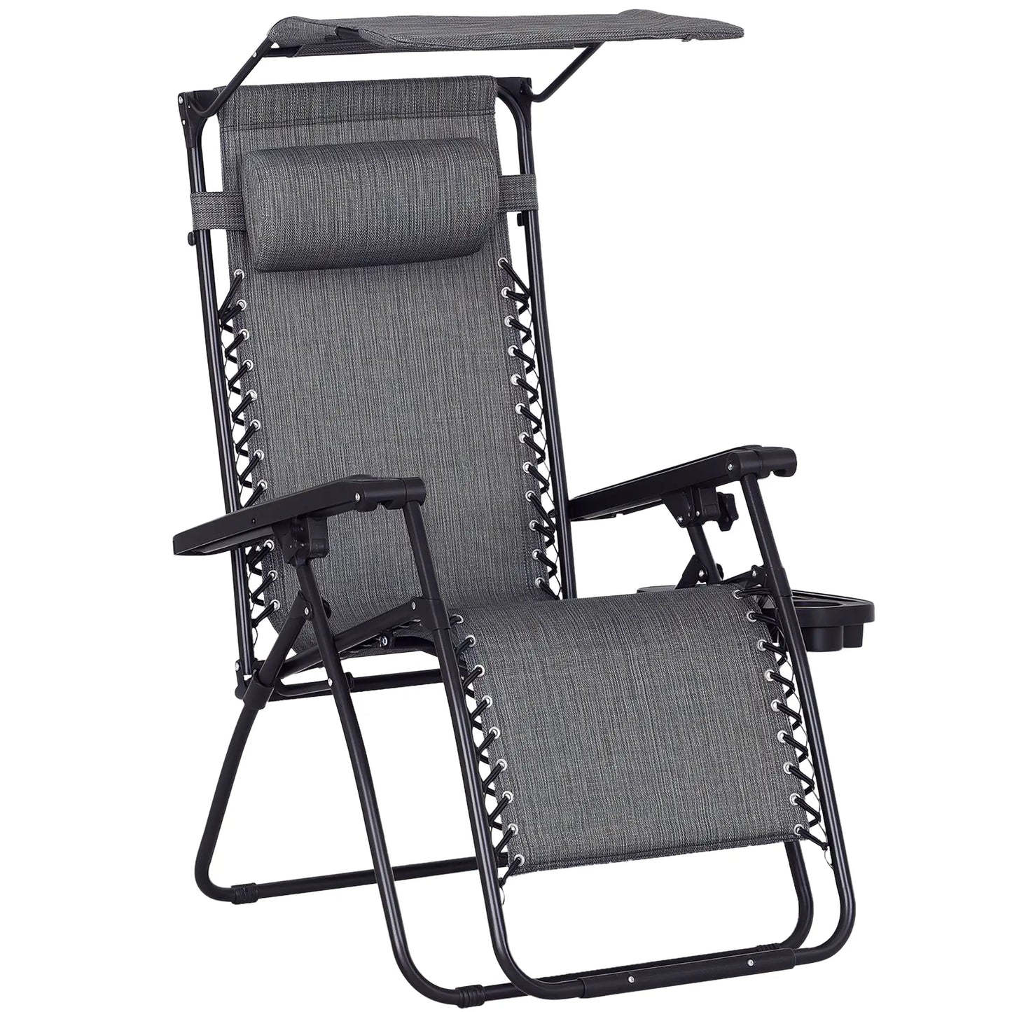 Zero Gravity Reclining Lounger Chair, Canopy Shade, Side Tray, Dark Grey Lounger Chairs at Gallery Canada