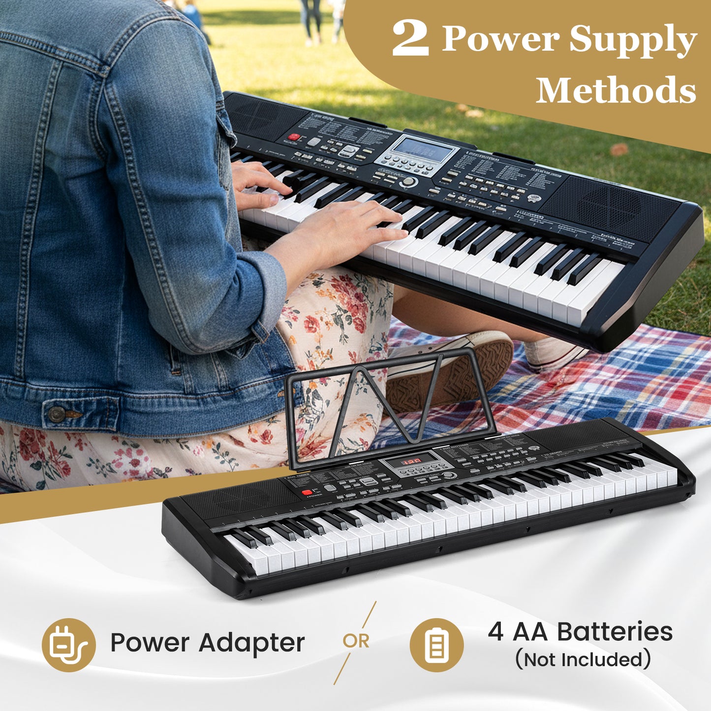 61 Keys Beginners Piano Keyboard Electric Keyboard Kit with Adjustable Stand and Stool, Black Pianos & Keyboards at Gallery Canada