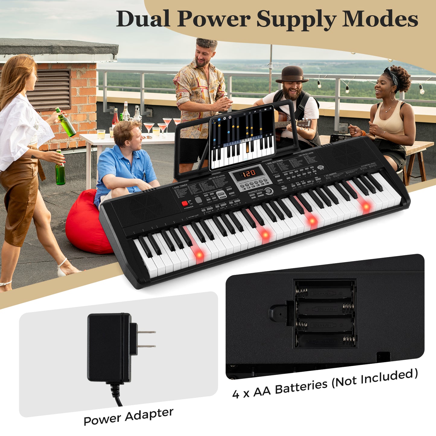 61 Keys Portable Keyboard for Beginners Electric Piano Keyboard Kit with 200 Rhythms and 200 Tones, Black Pianos & Keyboards at Gallery Canada