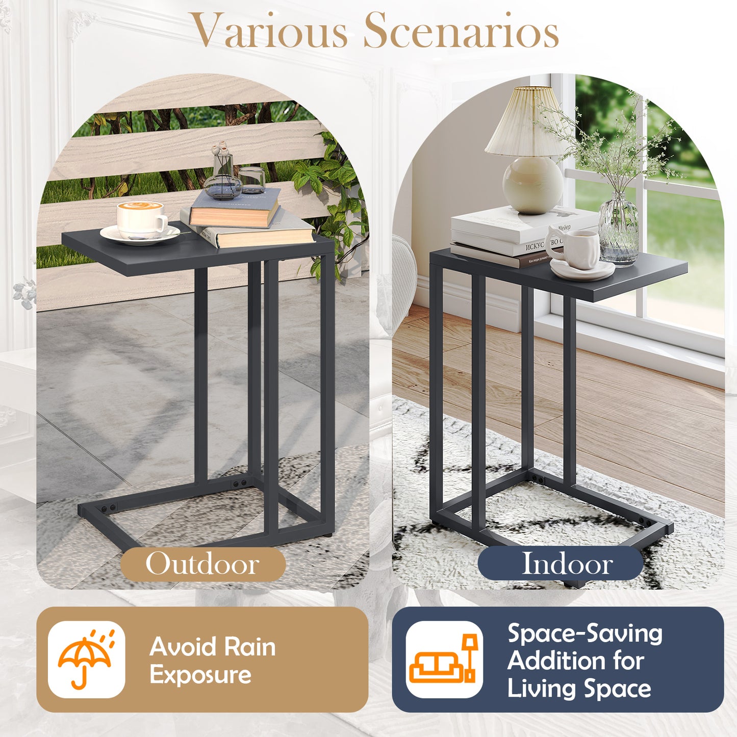 C-Shaped Side Table, Adjustable Foot Pads, Dark Gray End & Side Tables at Gallery Canada