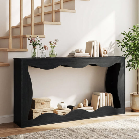 63 Inch Console Table, 2-Tier Narrow Entryway Table, Black Console Tables Black at Gallery Canada