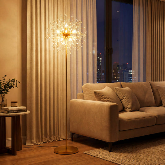 63-Inch Crystal Floor Lamp, Acrylic Crystals, Gold Table & Floor Lamps Gold at Gallery Canada