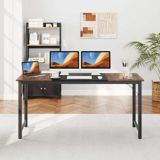 63 Inch Modern Splice Computer Desk, Heavy Duty Steel Frame, Black Computer Desks Black at Gallery Canada