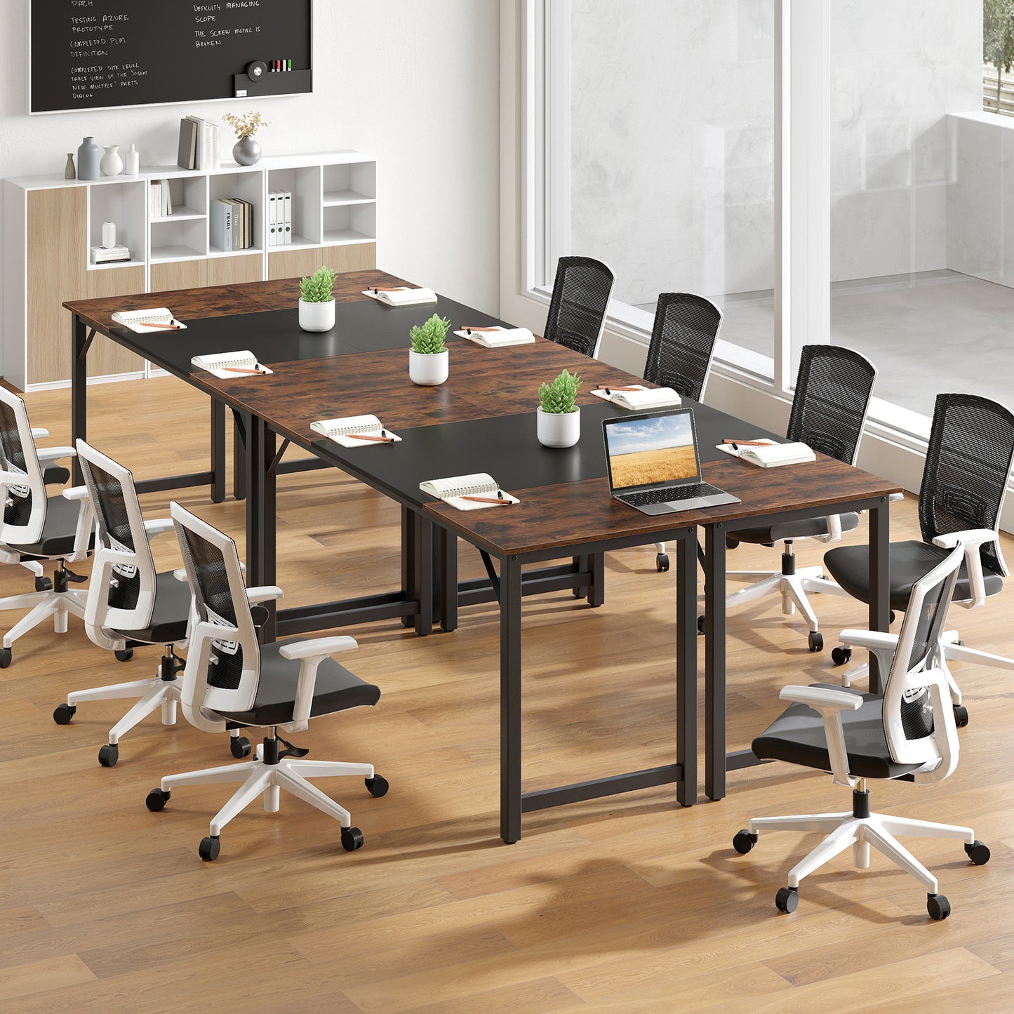Bureau d'ordinateur moderne à emboîtement de 63 pouces, cadre en acier robuste, noir