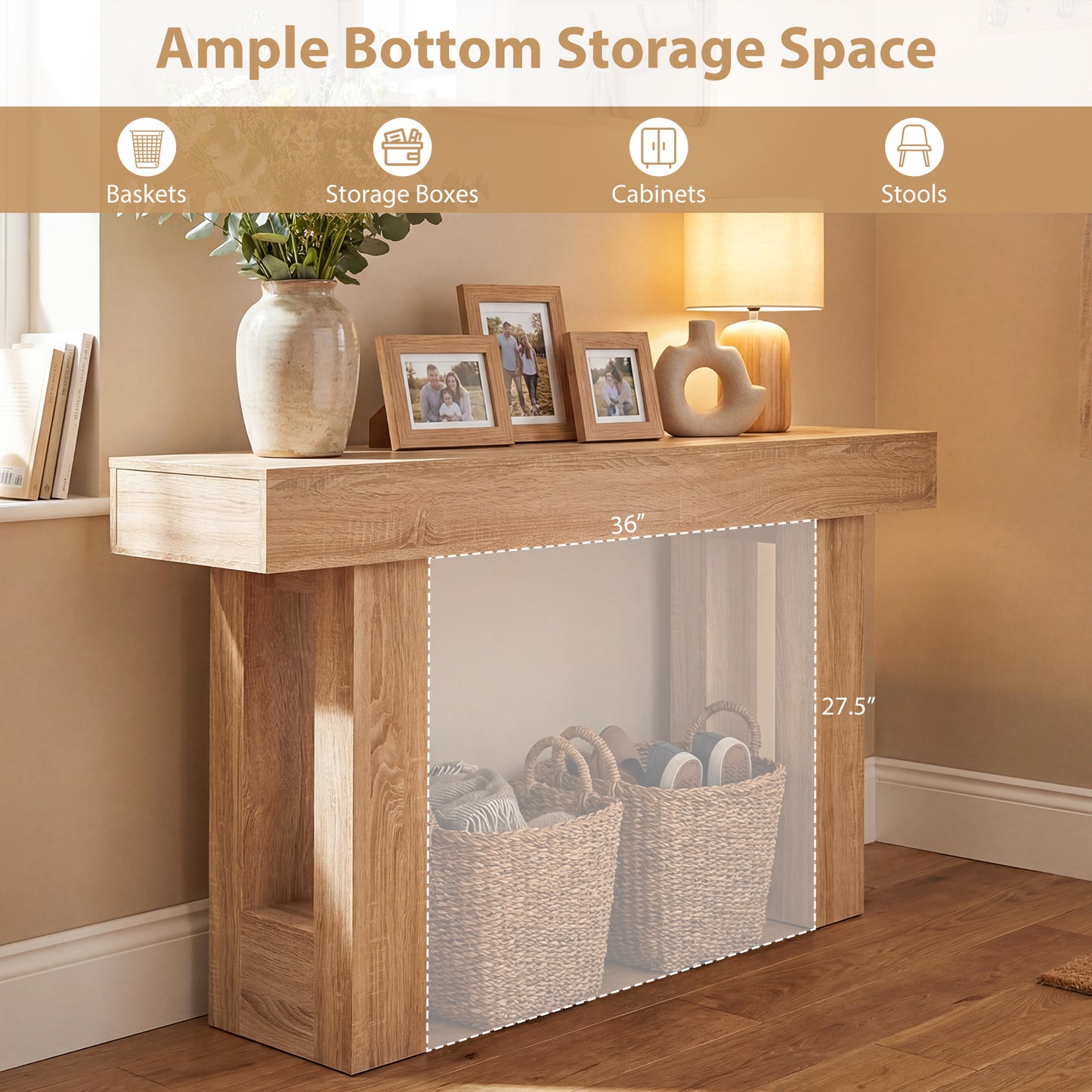 63 Inches Console Table, Farmhouse Entryway, Storage, Natural Console Tables at Gallery Canada